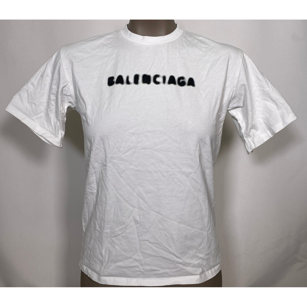 Balenciaga Black Spray Paint White T-Shirt Women's SMALL